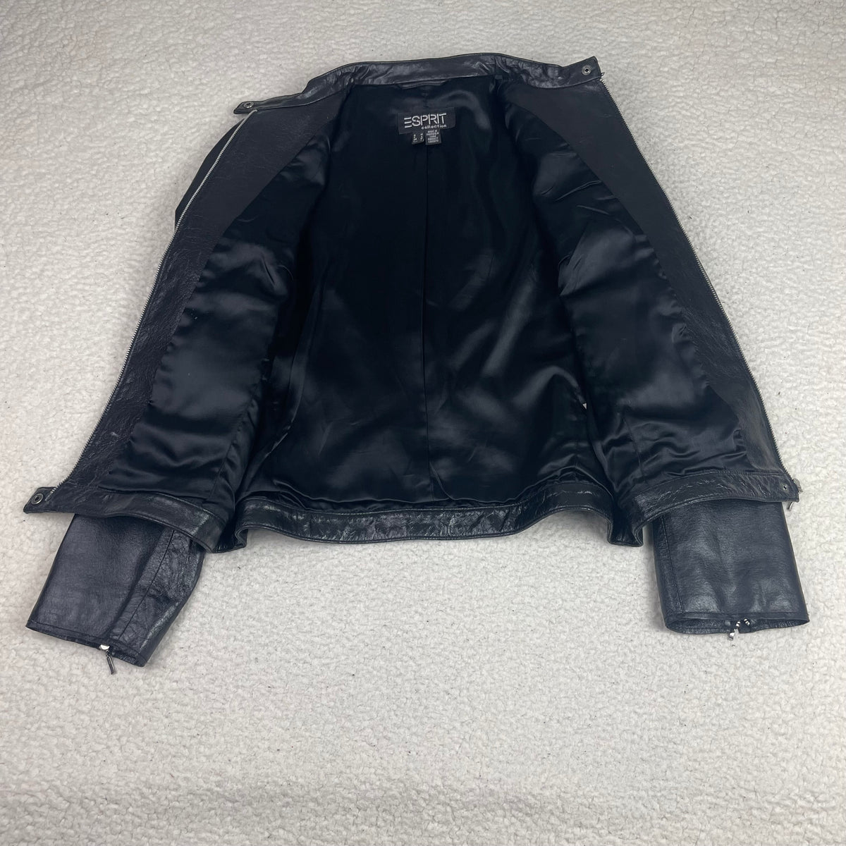 Esprit Black Leather Moto Jacket M Minimalist Quiet Luxury Mob Wife