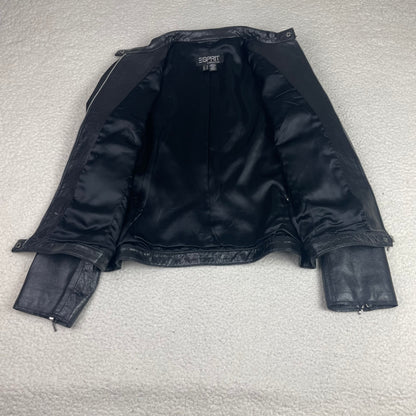 Esprit Black Leather Moto Jacket M Minimalist Quiet Luxury Mob Wife