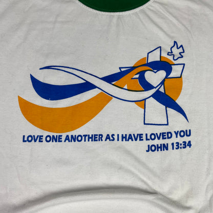 Grandsler John 13:34 Religious Ringer Graphic T-Shirt White Green
