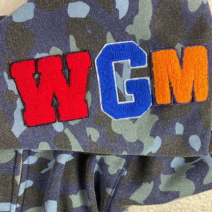 A Bathing Ape Blue Camo Shark Full Zip Hoodie 3XL WGM Patches