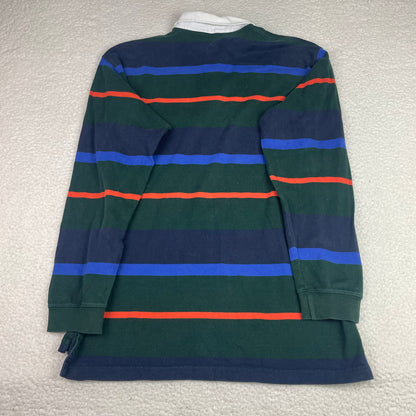 Vintage Eddie Bauer Green Navy Orange Stripe Rugby Polo LT Preppy