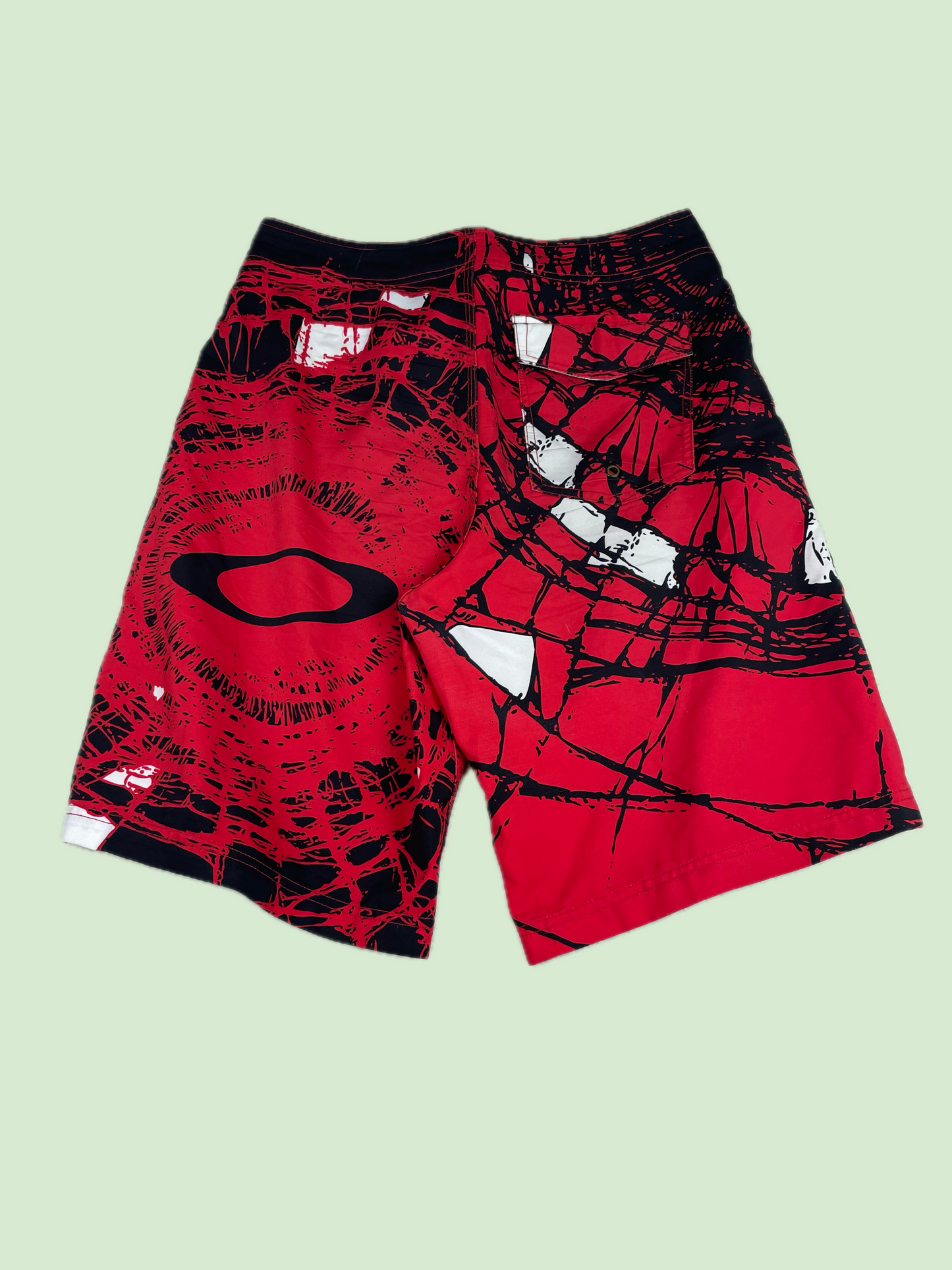 Oakley Red Black Graphic Print Board Shorts Swim Trunks