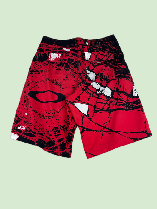 Oakley Red Black Graphic Print Board Shorts Swim Trunks