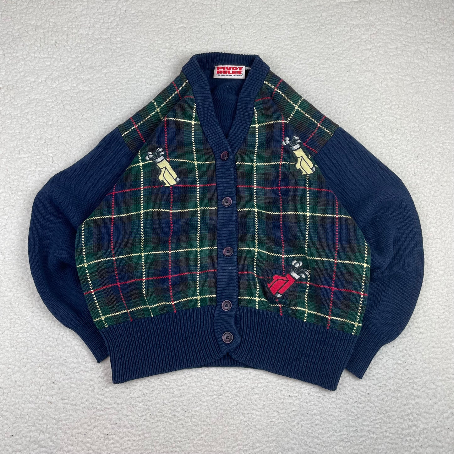 Vintage Windowpane Golfbags Button Up Cardigan Sweater