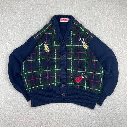 Vintage Windowpane Golfbags Button Up Cardigan Sweater
