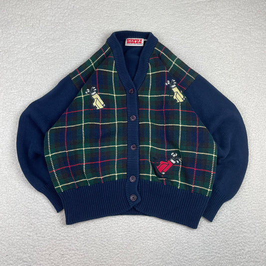 Vintage Windowpane Golfbags Button Up Cardigan Sweater