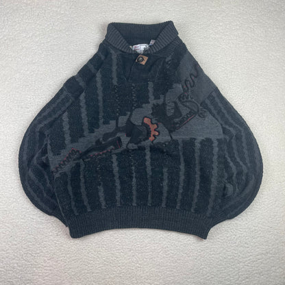 Vintage 3D Knit Texture Abstract Shawl Collar Sweater