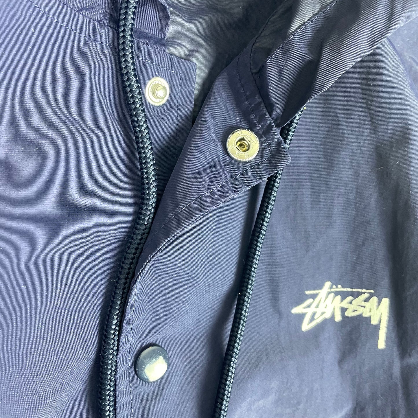 Stussy Navy Blue Snap Button Trench Rain Coat