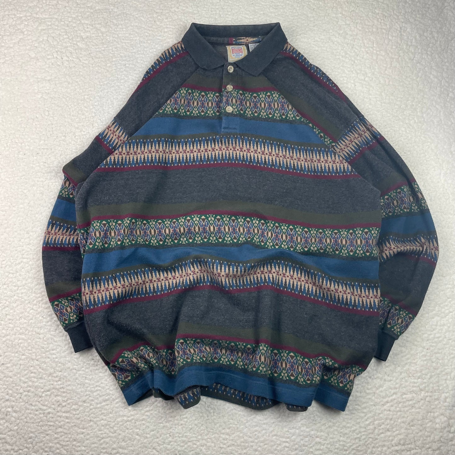 Vintage Riggins Fair Isle Aztec Long Sleeve Polo Sweater