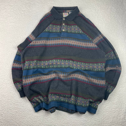 Vintage Riggins Fair Isle Aztec Long Sleeve Polo Sweater