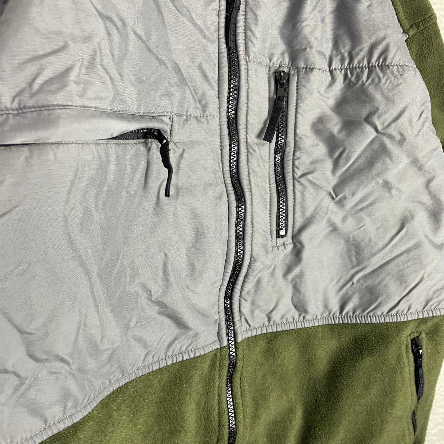 Vintage Sage Green Mixed Material Zip Up Fleece Jacket