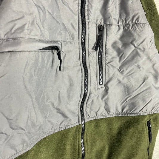 Vintage Sage Green Mixed Material Zip Up Fleece Jacket