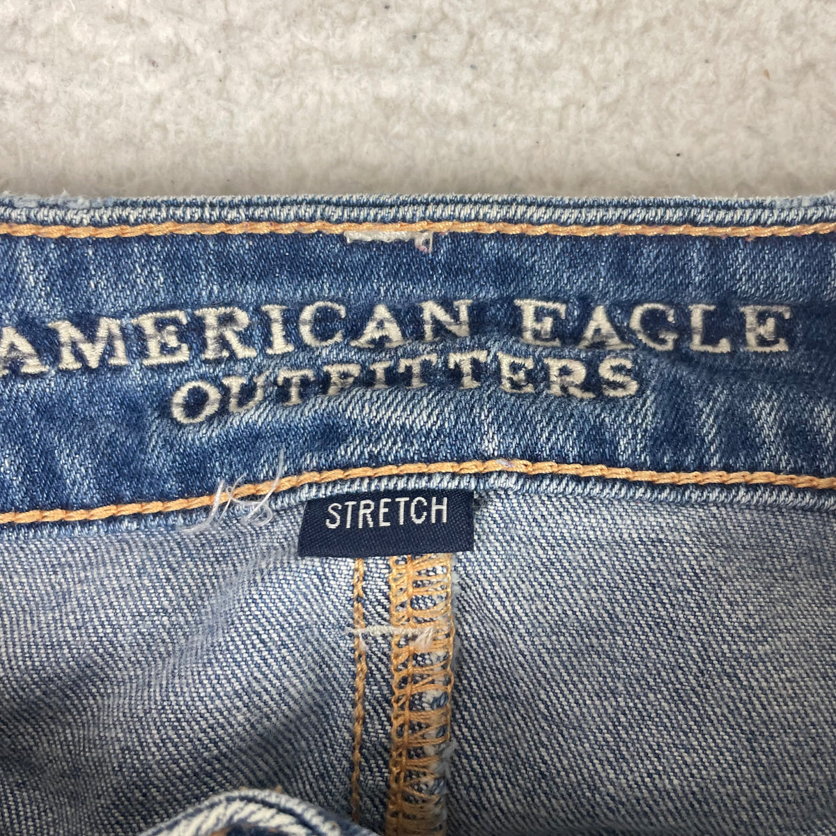 American Eagle Blue Denim Hi-Rise Shortie Denim Micro Shorts 2 Frayed