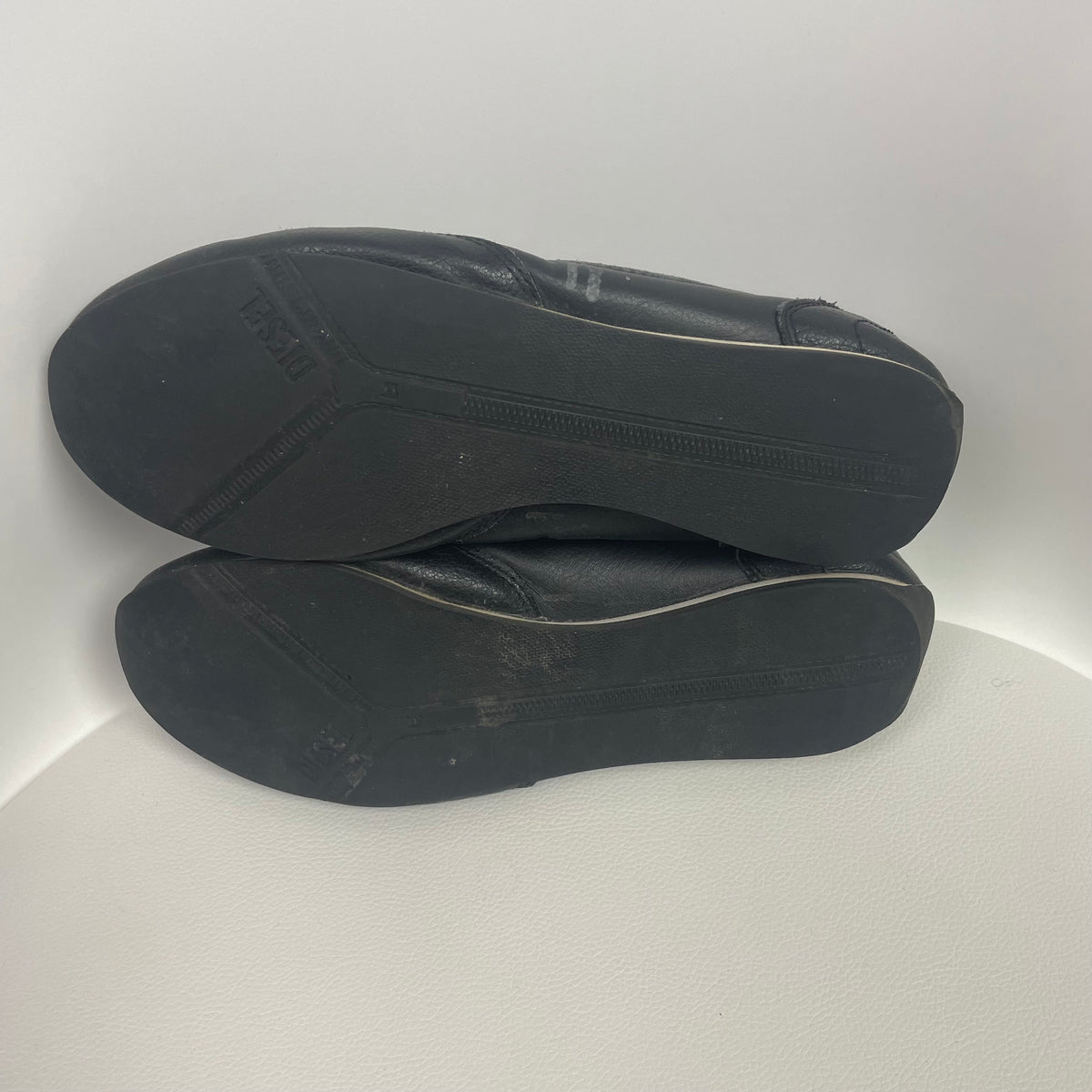 Y2K Diesel Black Leather Low Top Sneakers 7.5 Grunge Streetwear