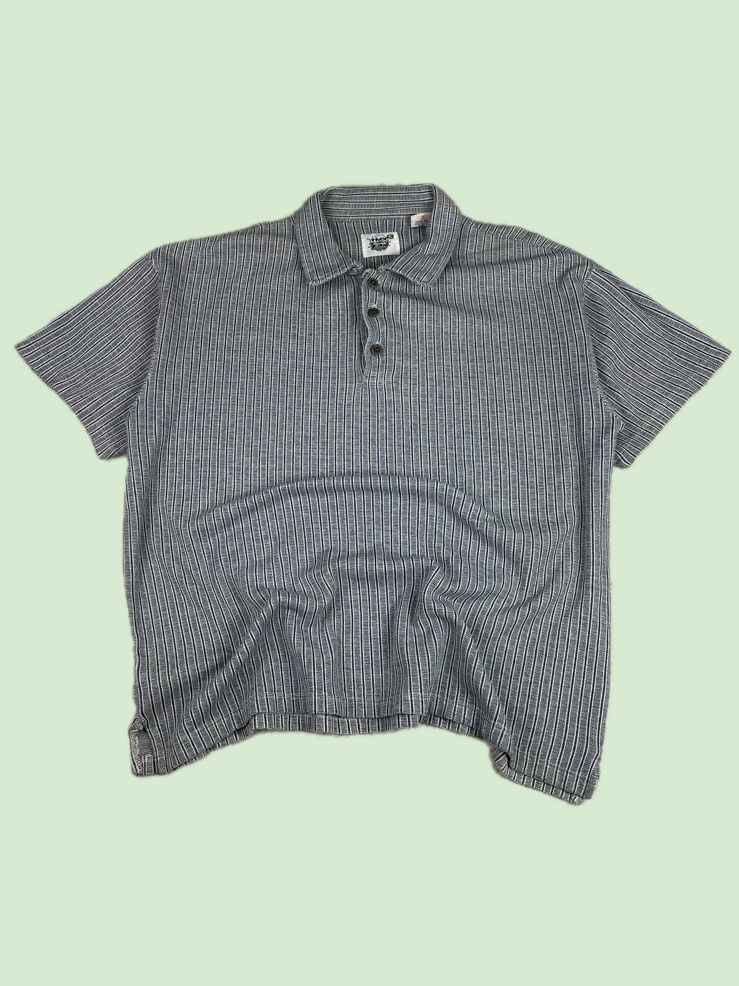 River Washed Boxy Cropped Oversize Striped Short Sleeve Polo