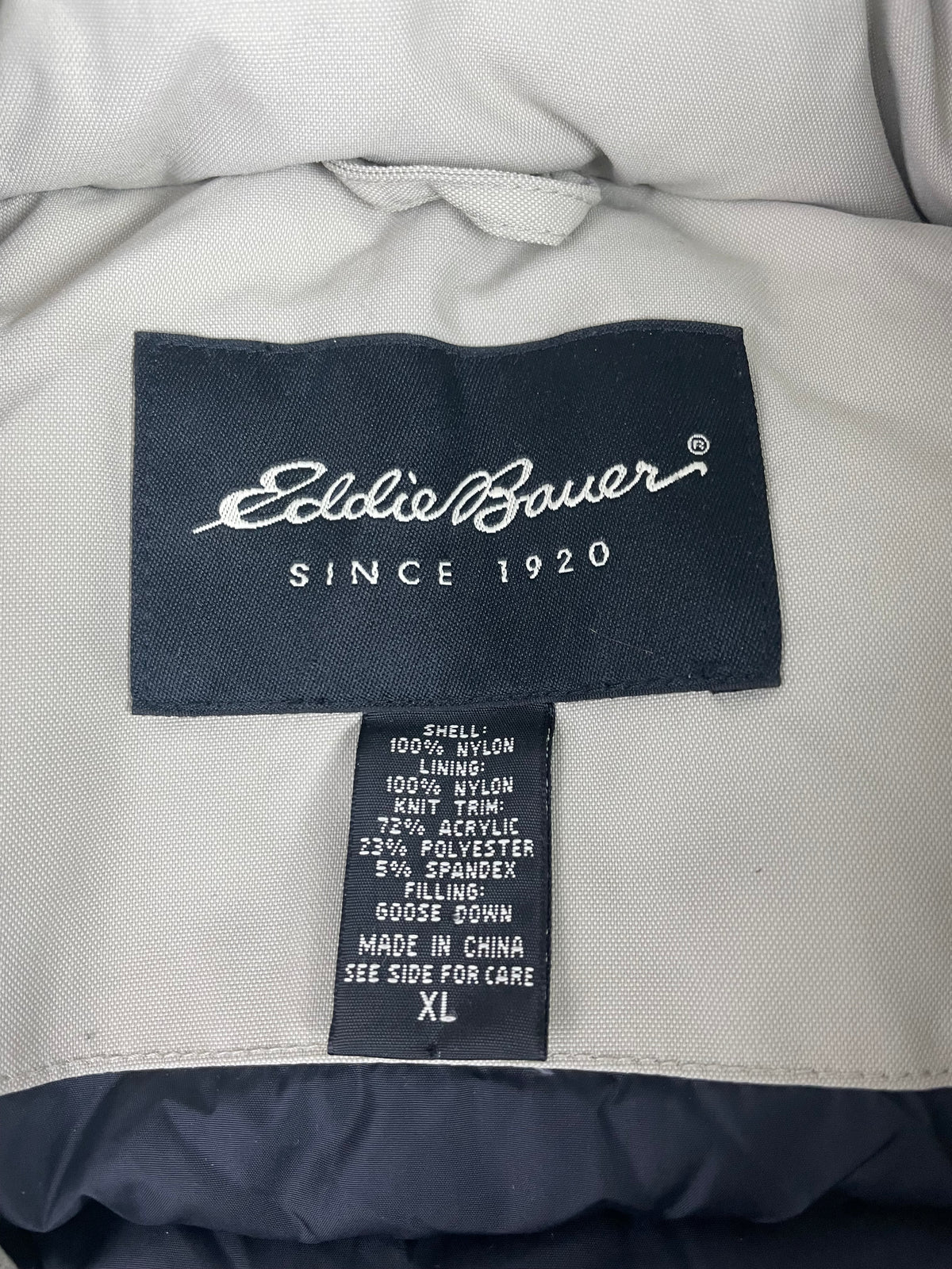 Eddie Bauer Beige Down-filled Hooded Jacket XL Gorpcore Outdoors Hiking