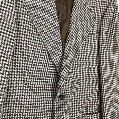 Vintage Wool Blend Brown White Houndstooth Blazer