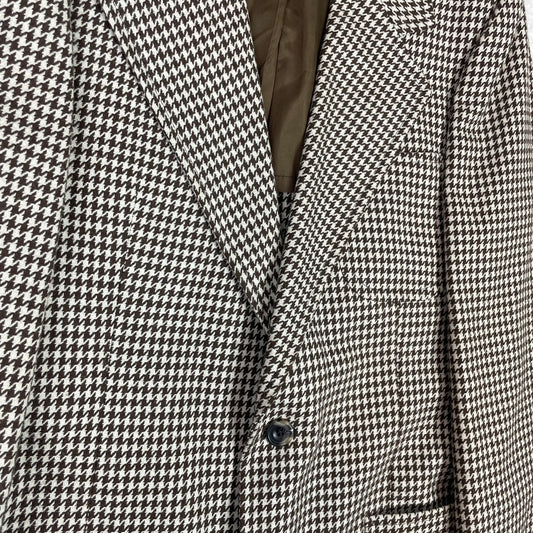 Vintage Wool Blend Brown White Houndstooth Blazer