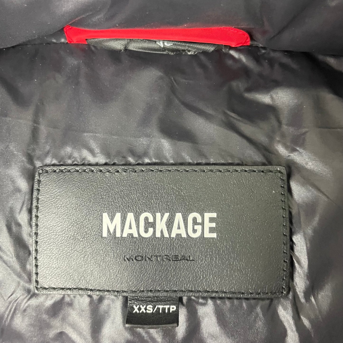 Mackage Aubrey Madalyn Red Hooded Puffer Jacket with Ribbed Trim
