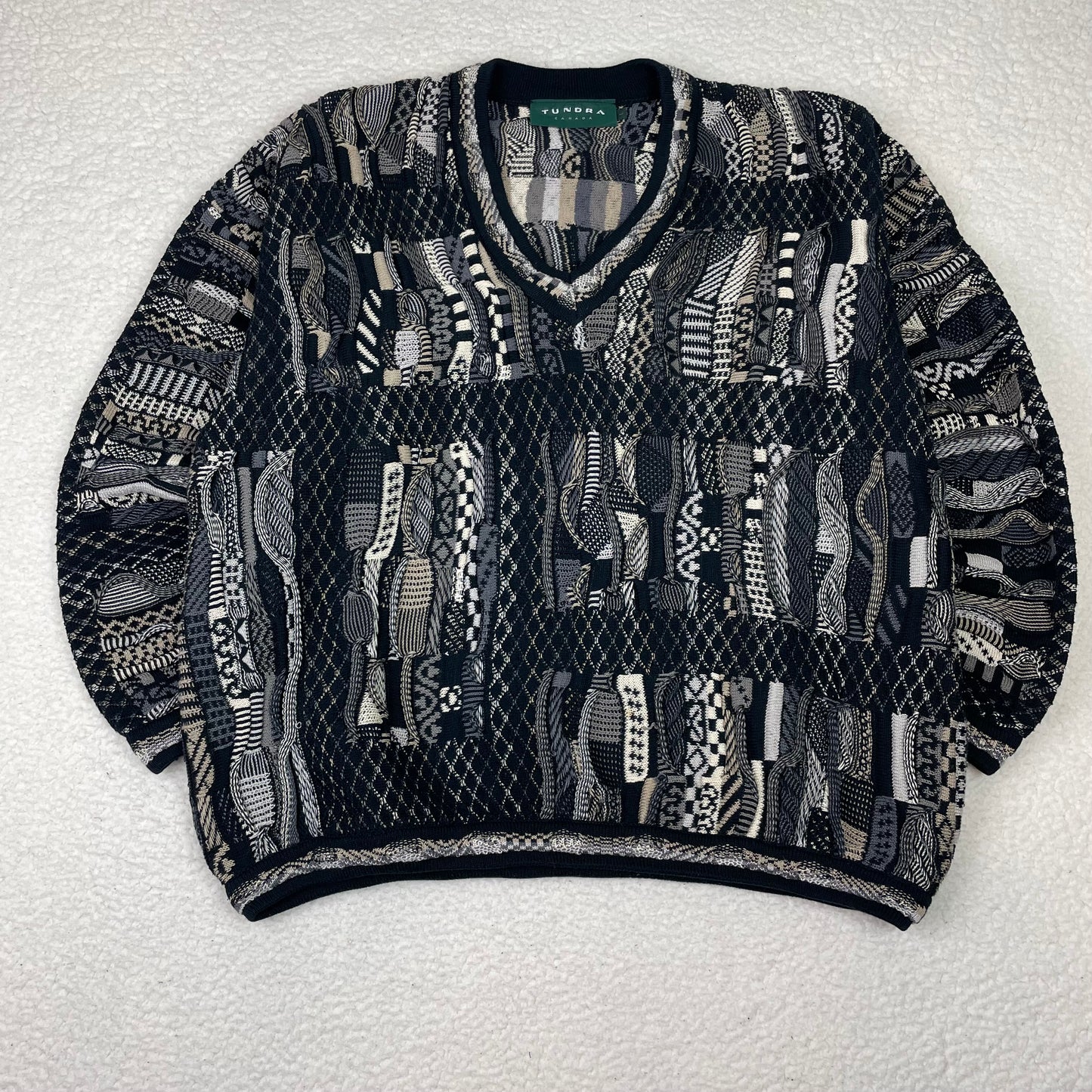 Vintage 3D Knit Coogi Style Tundra Black Gray Sweater