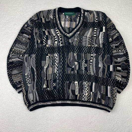 Vintage 3D Knit Coogi Style Tundra Black Gray Sweater