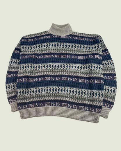 Vintage Fair Isle Aztec Drop Shoulder Turtleneck Sweater