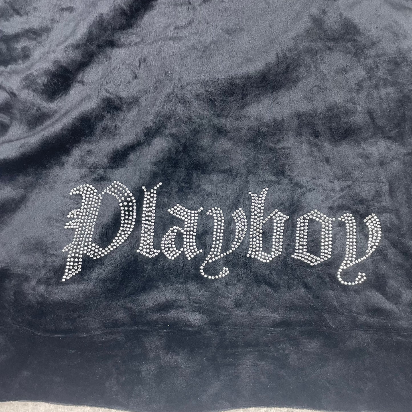 Playboy Black Velour Rhinestone Cropped Hoodie
