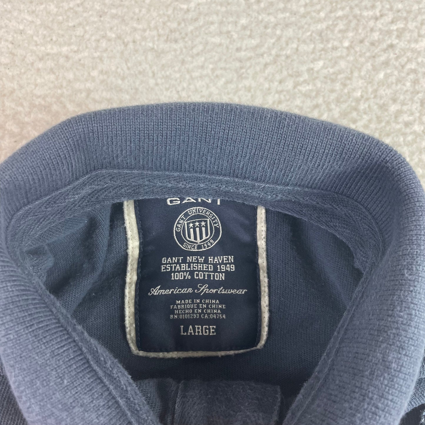 Vintage Gant White Navy Blue Stripe Rugby Polo