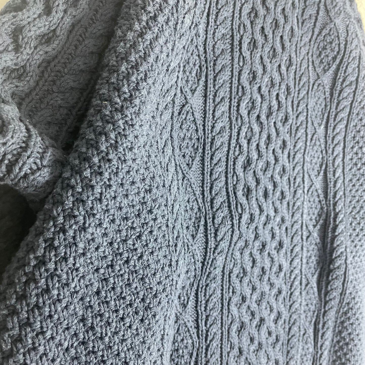 LL Bean Fisherman 3D Cable Knit Navy Blue Sweater