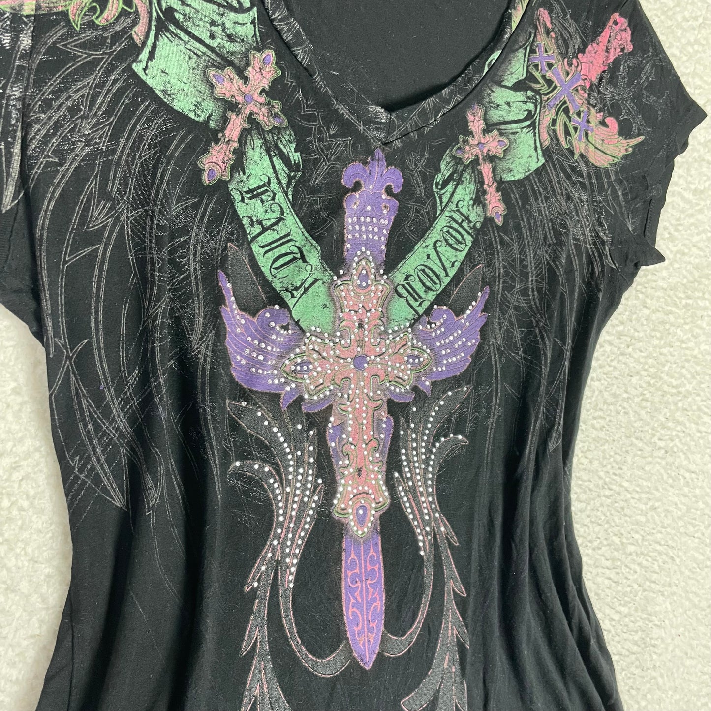 Angels and Diamonds Affliction Style Rhinestone Shirt