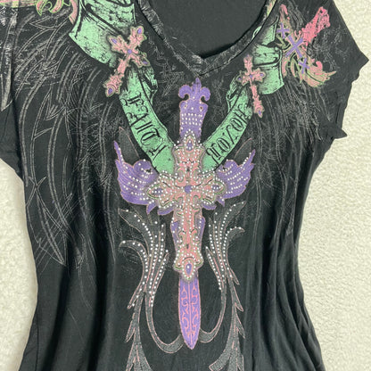 Angels and Diamonds Affliction Style Rhinestone Shirt