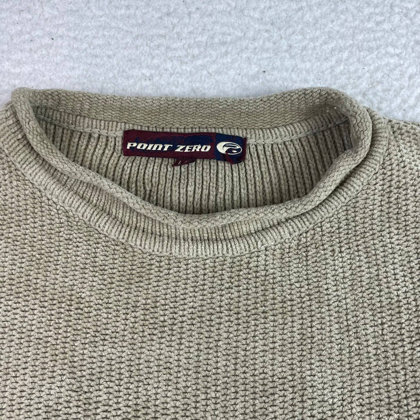 Y2K Point Zero Rollup Collar Boxy Fisherman Biege Sweater