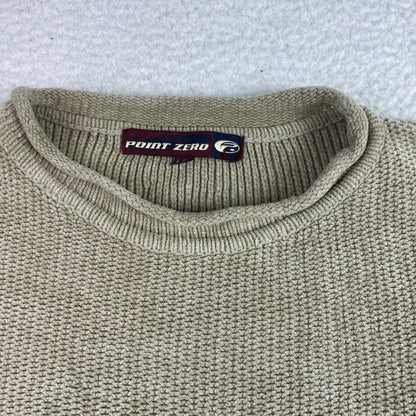Y2K Point Zero Rollup Collar Boxy Fisherman Biege Sweater