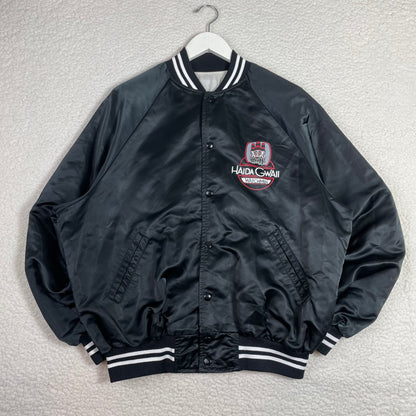 Vintage First Nations Haida Gwaii Black Satin Bomber Jacket