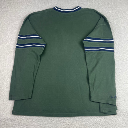 Vintage Higher State Green Striped V-Neck Sweatshirt XL Preppy Bloke