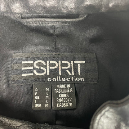 Esprit Black Leather Moto Jacket M Minimalist Quiet Luxury Mob Wife