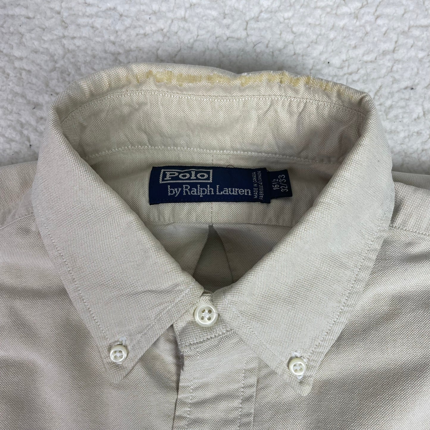 Vintage Ralph Lauren Polo Off White Khaki Button Up Long Sleeve Shirt