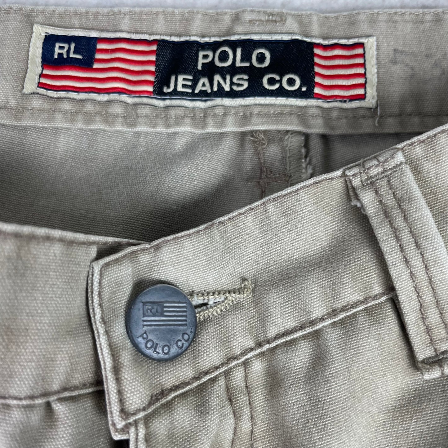 Polo Jeans Co. Khaki Cargo Shorts Vintage RL Flag Tan