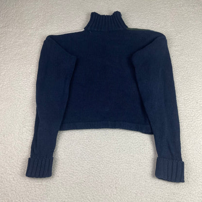 Vintage Paris Sport Club Navy Paisley Hand Knit Chunky Cardigan Sweater M