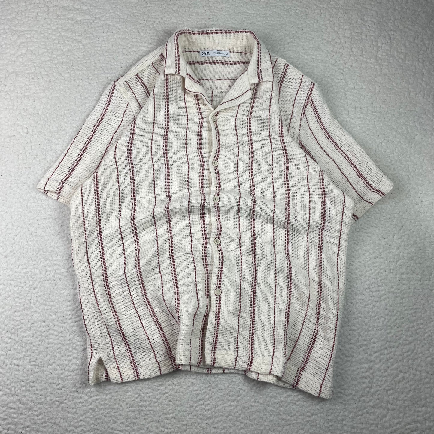 Zara Knit Waffle Ribbed Resort Button Up Shirt