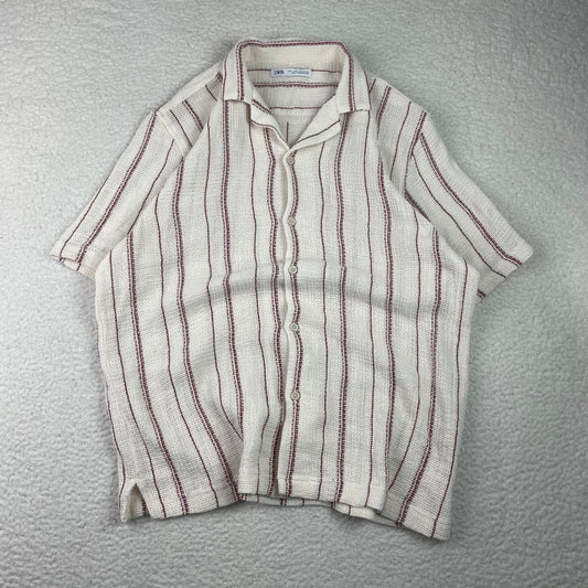 Zara Knit Waffle Ribbed Resort Button Up Shirt