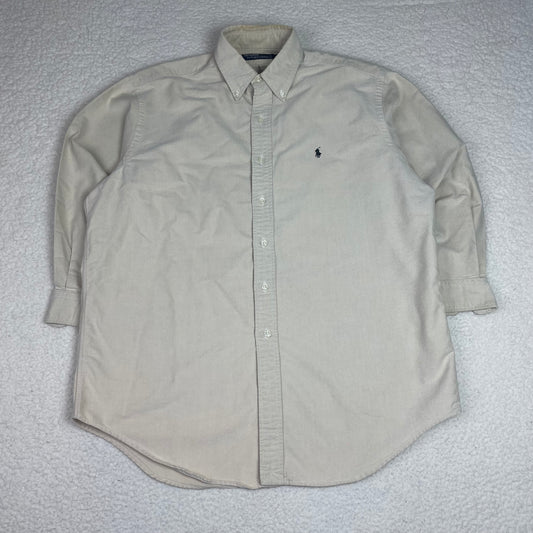 Vintage Ralph Lauren Polo Off White Khaki Button Up Long Sleeve Shirt