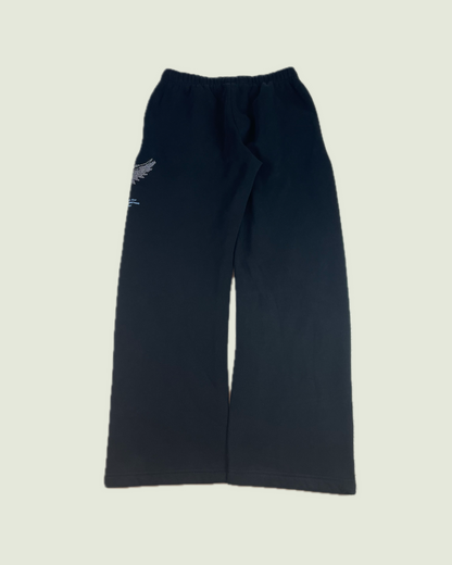 Y2K Hoodrich Jeweled Baggy Flare Black Sweatpants