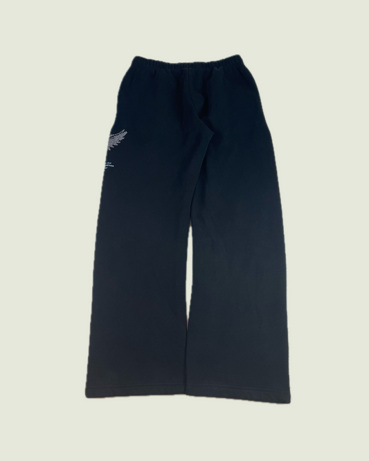 Y2K Hoodrich Jeweled Baggy Flare Black Sweatpants
