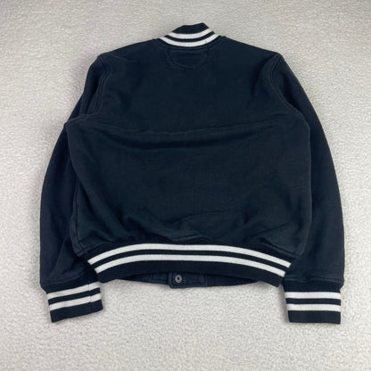 American Apparel Black Fleece Varsity Jacket L Striped Trim Snap Button USA