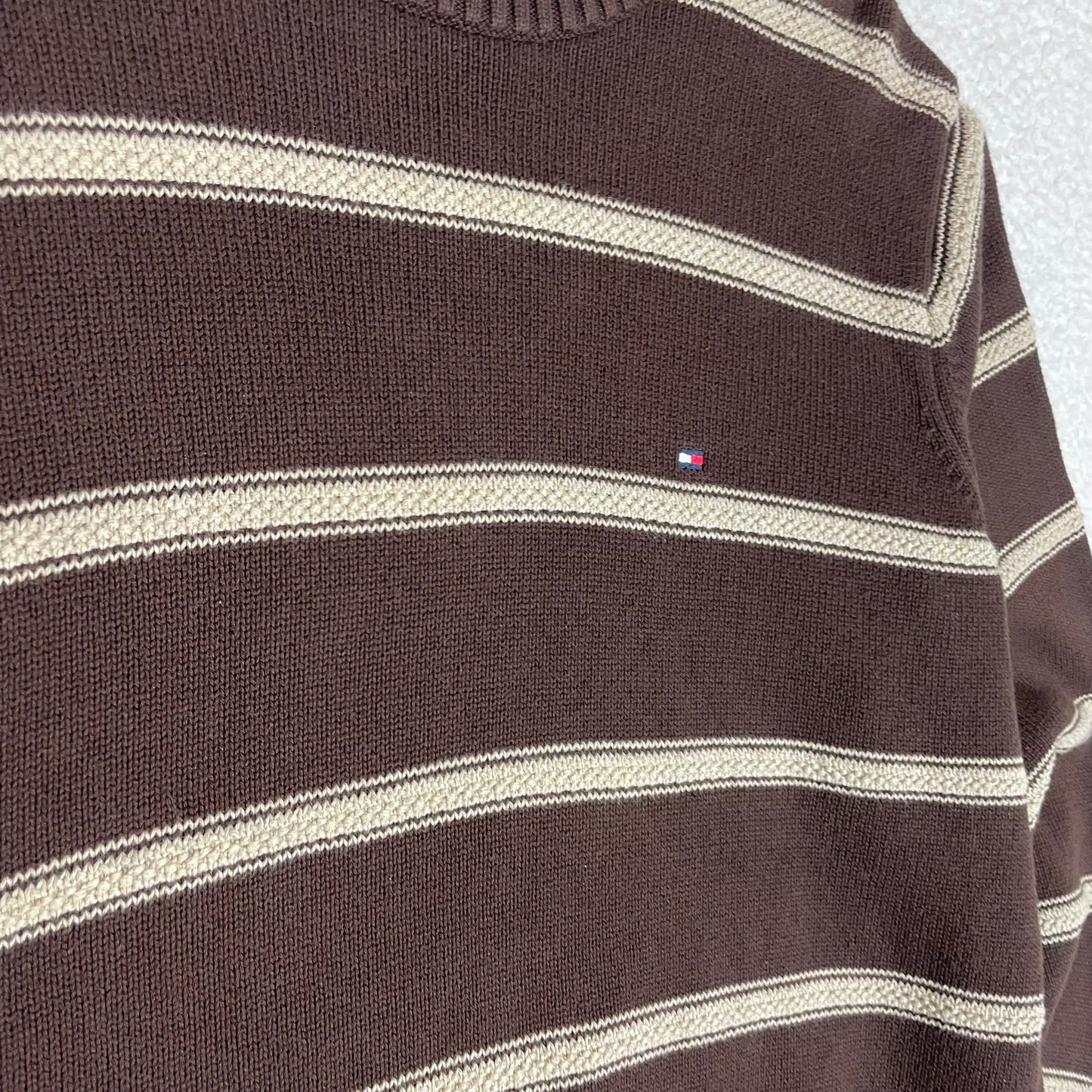 Y2K Tommy Hilfiger Brown Stripe Crew Neck Sweater