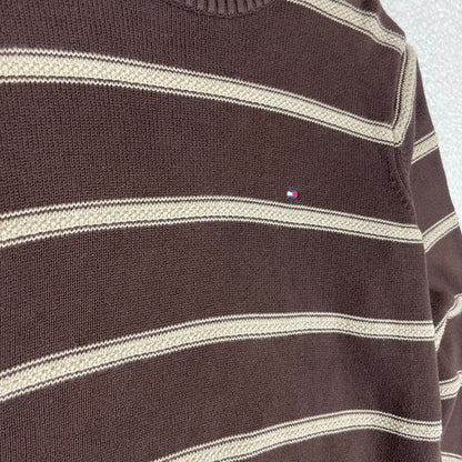 Y2K Tommy Hilfiger Brown Stripe Crew Neck Sweater