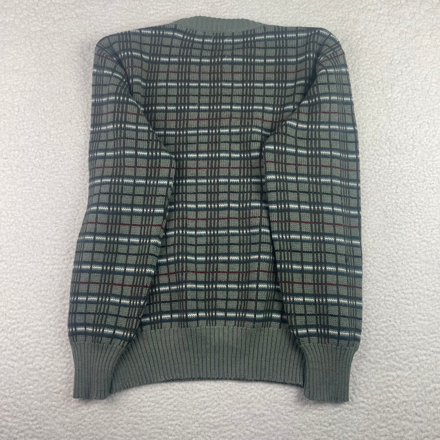 Vintage Windowpane Checked Sage Knit Sweater