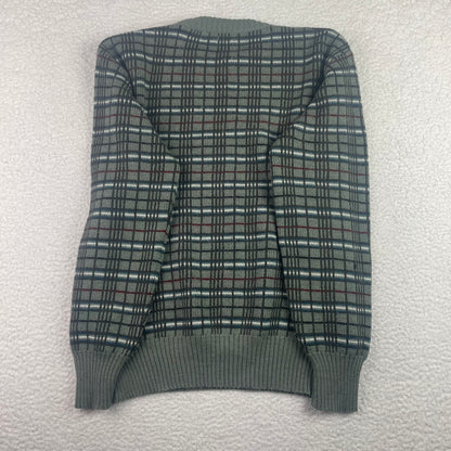 Vintage Windowpane Checked Sage Knit Sweater