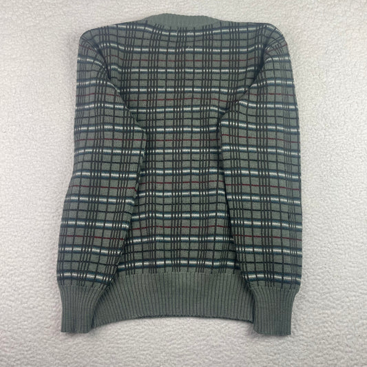 Vintage Windowpane Checked Sage Knit Sweater